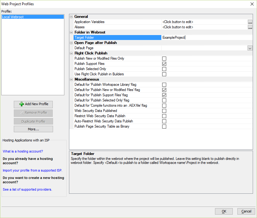 Define a Target Folder for the Local Webroot publishing profile